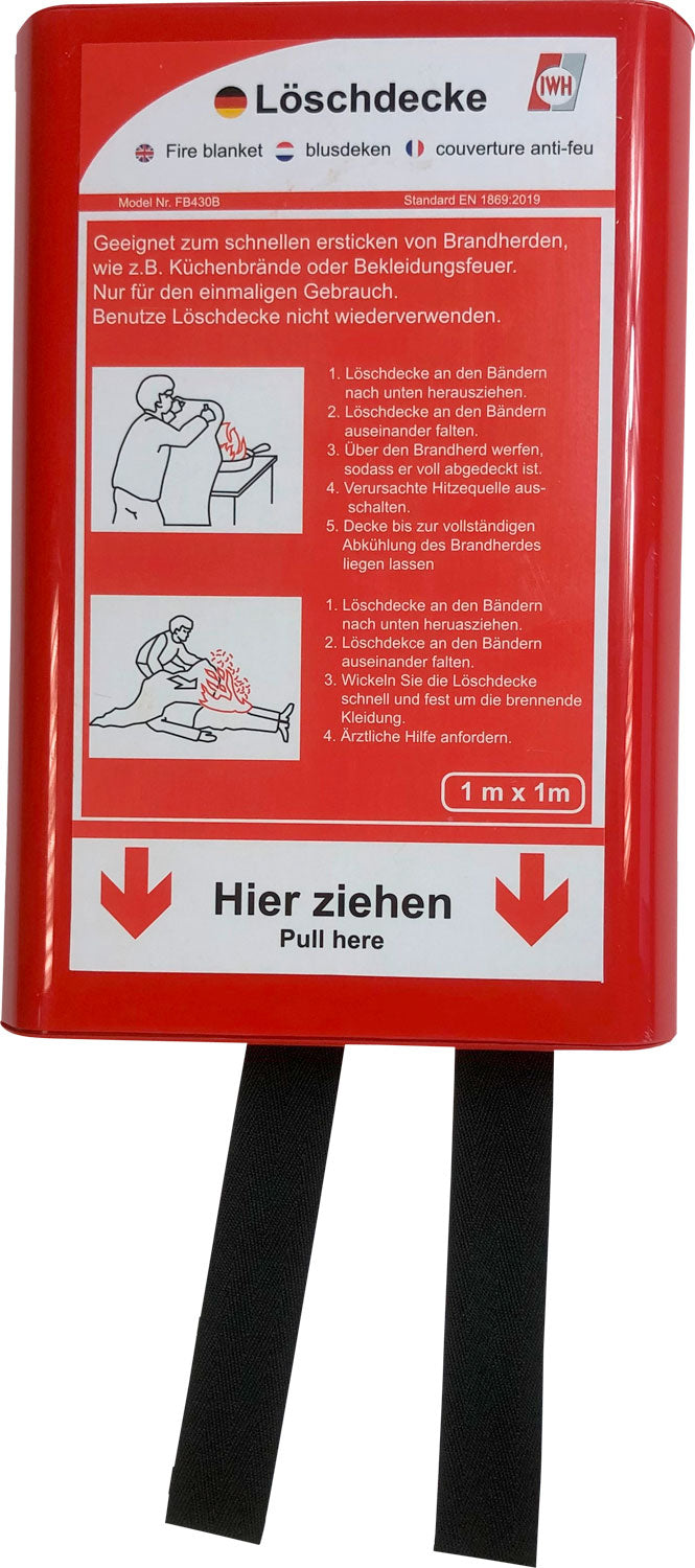 Brannslukningsteppe 100 x 100 cm med veggboks - IWH for rask brannslukking