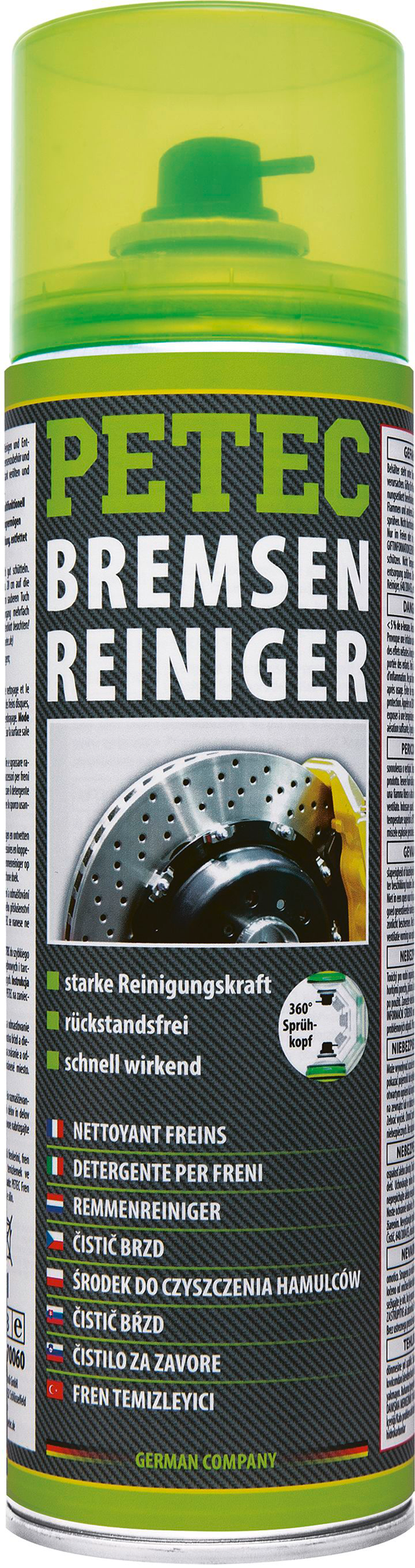 Bremserens spray 500 ml acetonfri for bremser og motordeler Petec forfra
