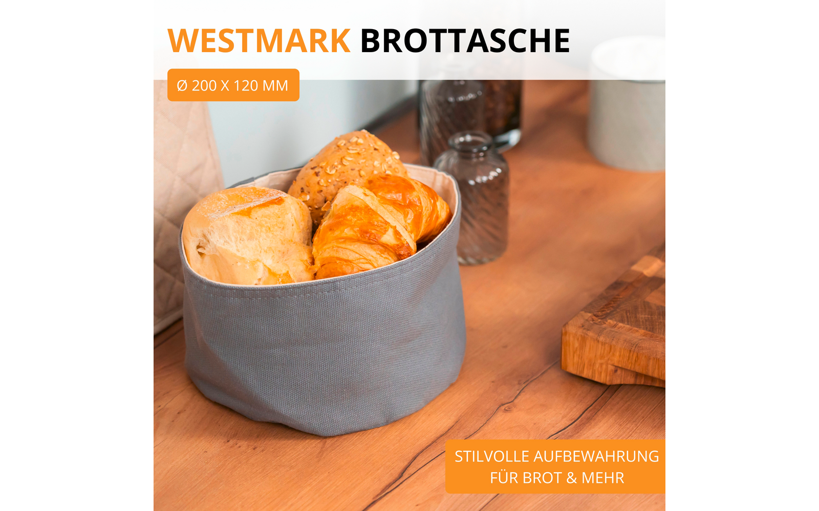 Brødpose rund 20 x 12 cm bomull antrasitt/beige - Westmark bakside