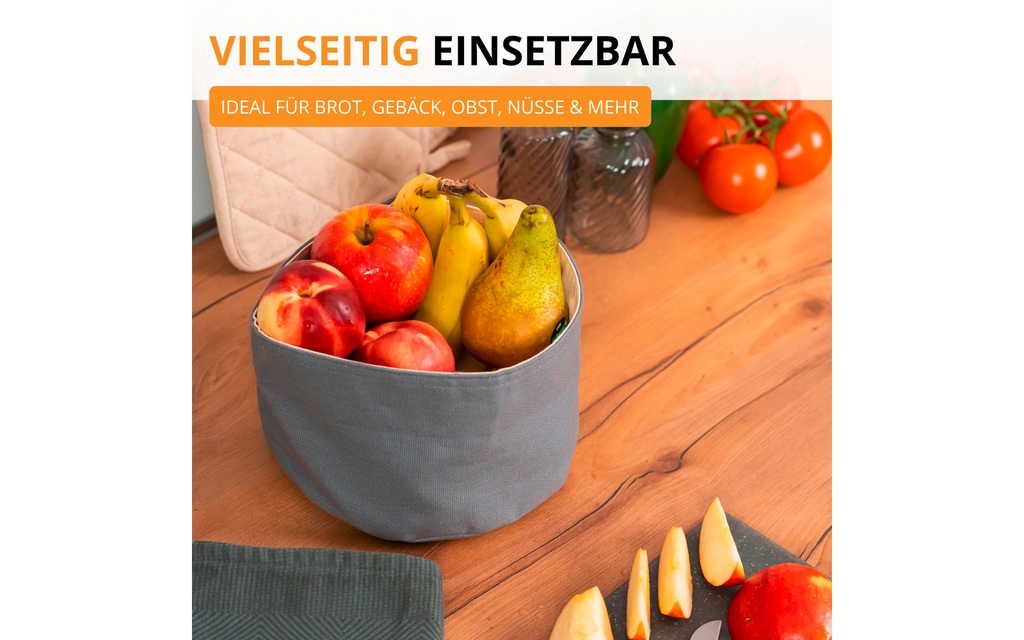 Nærbilde av sømmer på Brødpose rund 20 x 12 cm bomull antrasitt/beige - Westmark