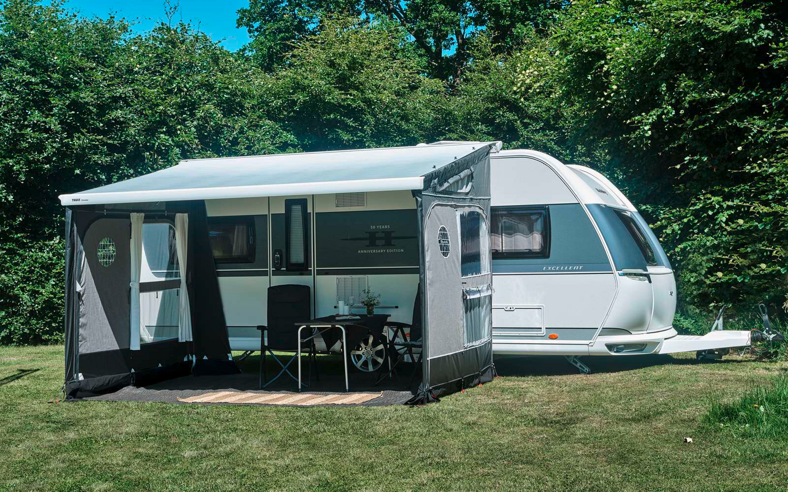 Buddy sidevegg 2er sett grå/beige 240-275 cm Isabella montert på campingvogn