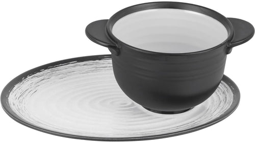Buljongskåler sett Granada melamin 550 ml med fat forfra