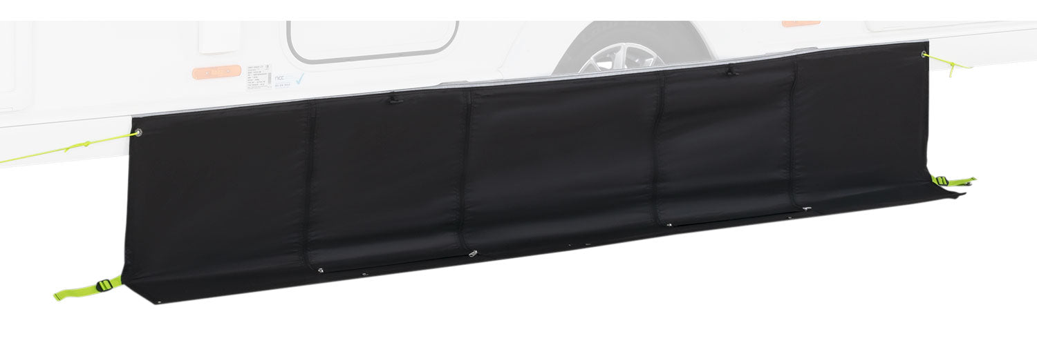 Bunnskjort Dual Fix for fortelt 200 x 70 cm svart montert på campingvogn