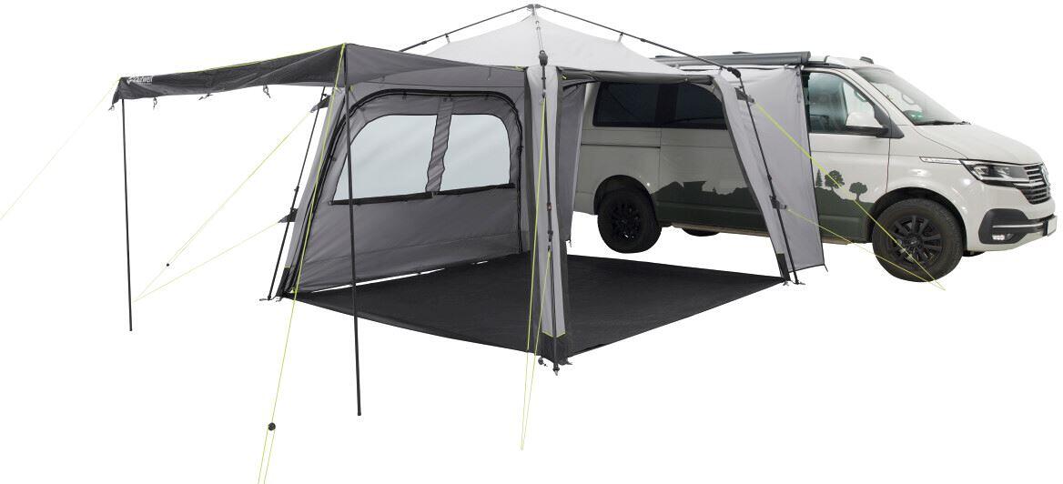 Busfortelt Fastlane 300 shelter 300x300cm UPF 50+ grå montert ved campingvogn