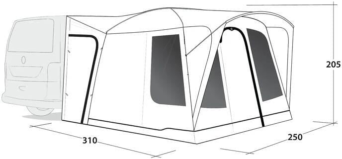 Busfortelt Pine Hills 250x250cm vannsøyle 3000mm grå - Outwell ventilasjonsnett