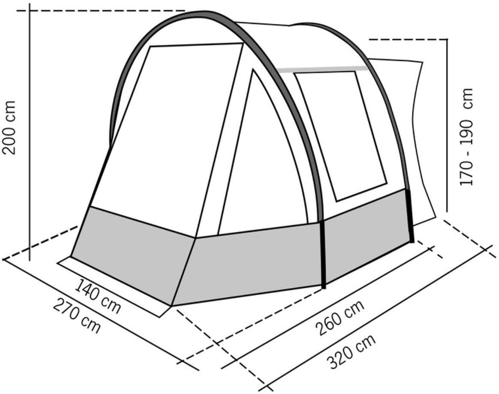 Busfortelt Tour Compact 2 270x260cm fritstående detalj av vindu