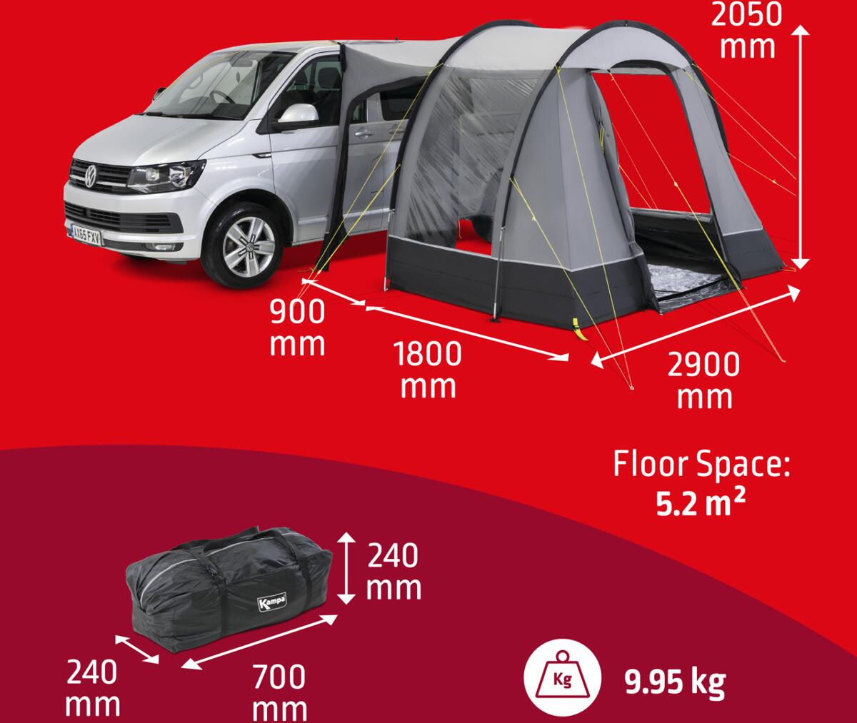 Detalj av Busfortelt Trip Driveaway 290x180 cm fiberglassstang 9,95 kg - Kampa