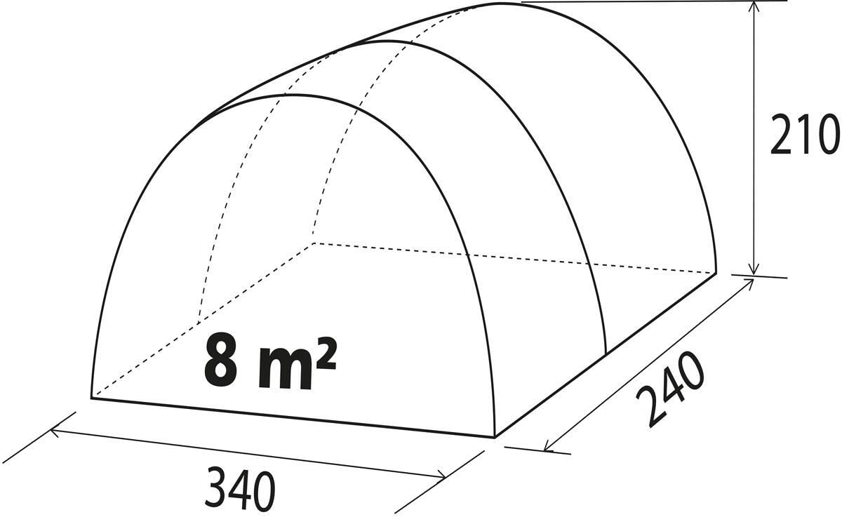 Bussfortelt Beyond 340x240 cm fiberglassstenger montert på buss