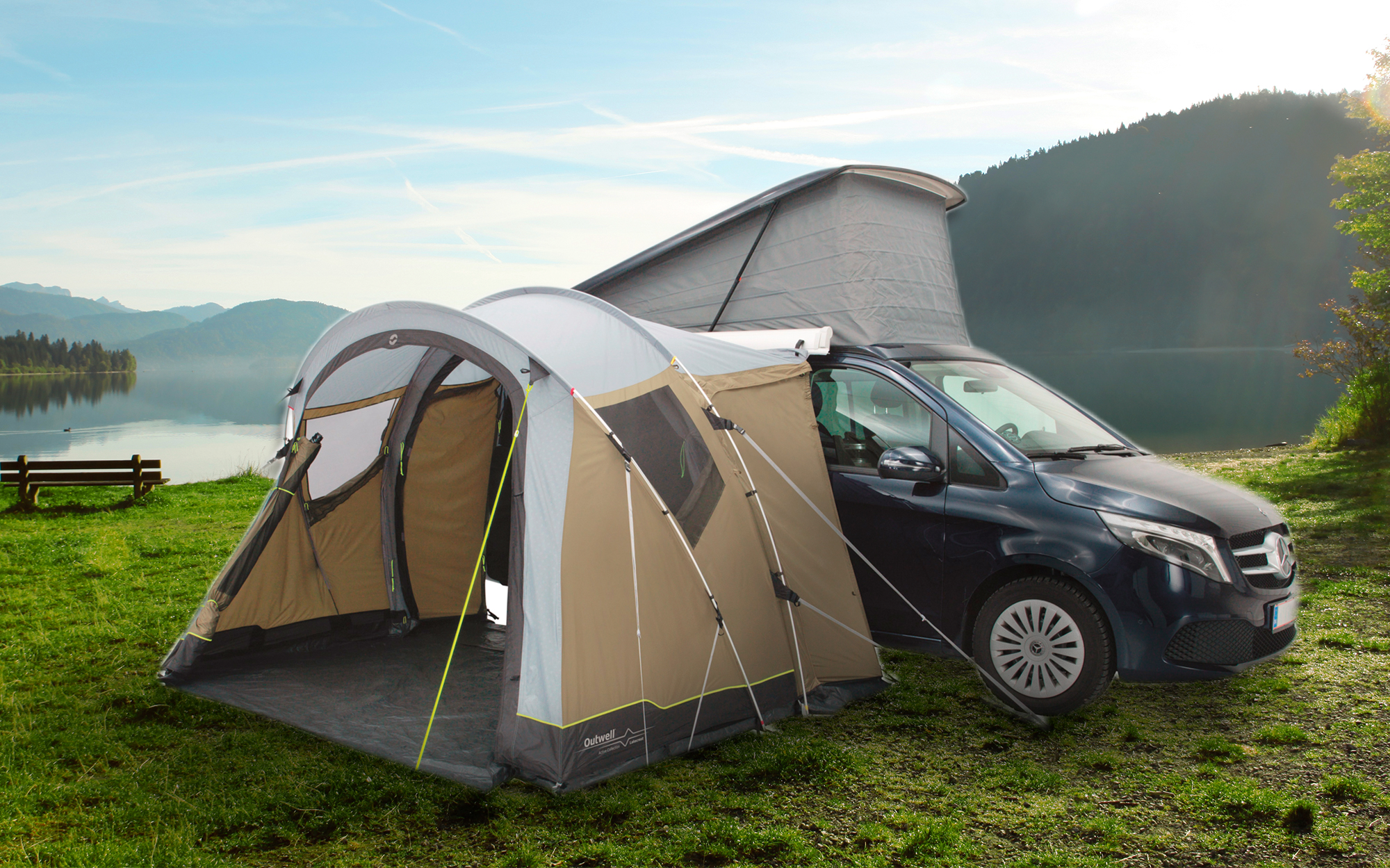 Bussfortelt Lakecrest med aluminiumsstang forfra