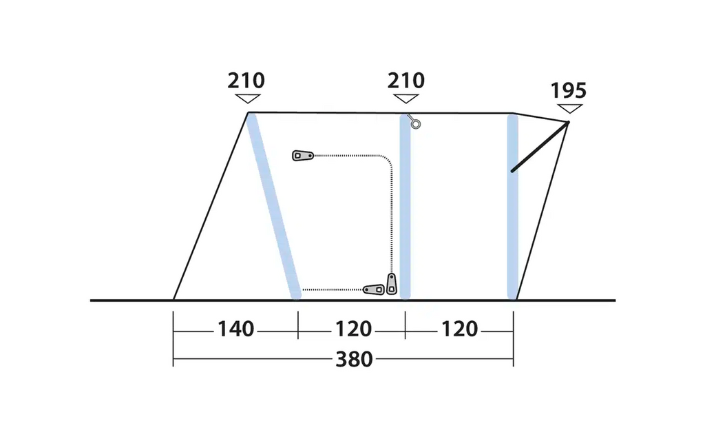 Busstelt Wolfburg Air 380x270 cm parallellstilt 3000 mm festet til kjøretøy