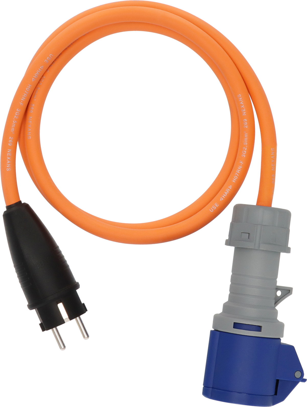 Camping-adapterkabel schuko til CEE 230V 16A 1,5m med LED forfra