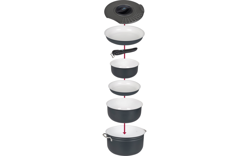 Camping kokekartsett 7 deler aluminium med keramisk belegg - Bo-Camp håndtak fjernet