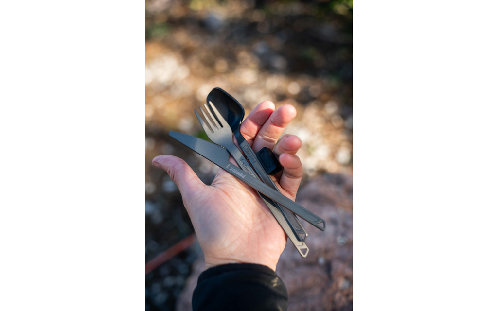 Campingbestikksett Trek 3-delt hardanodisert aluminium - Primus montert i silikonhylse