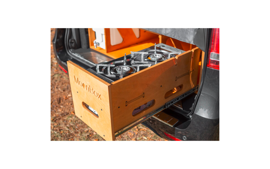 Campingboks 115 med bord for van/buss Moonbox to-brenners gasskomfyr