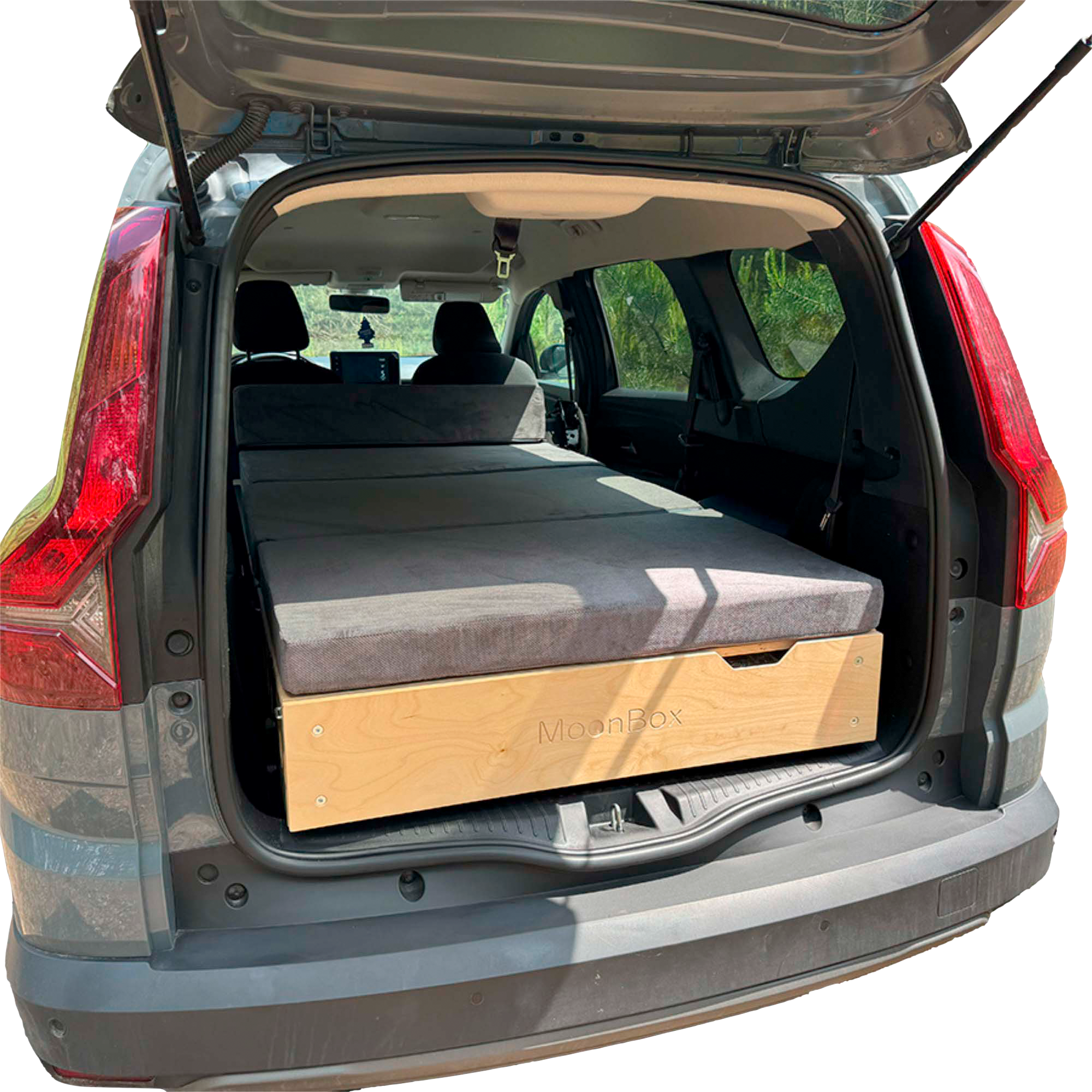 Campingboks Slim for kombi, SUV og van m/soveunderlag 173-190 cm - Moonbox forfra