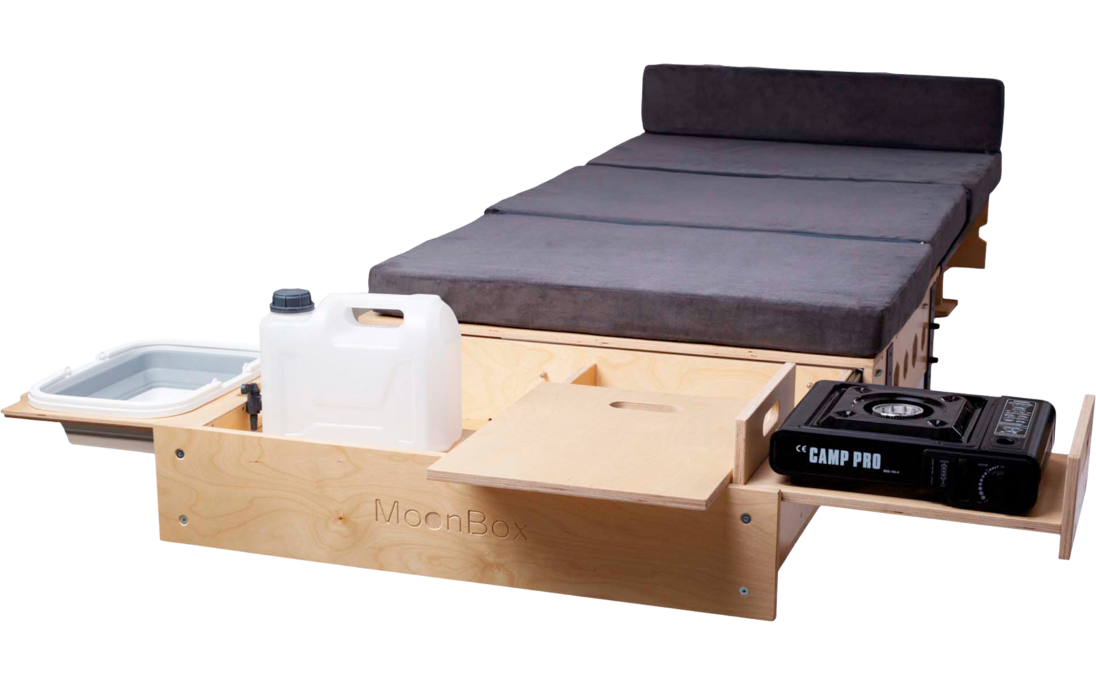 Campingboks Slim for kombi, SUV og van m/soveunderlag 173-190 cm - Moonbox gassbrenner