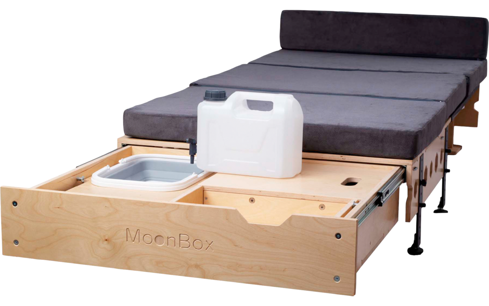 Campingboks Slim for kombi, SUV og van m/soveunderlag 173-190 cm - Moonbox sammenlagt