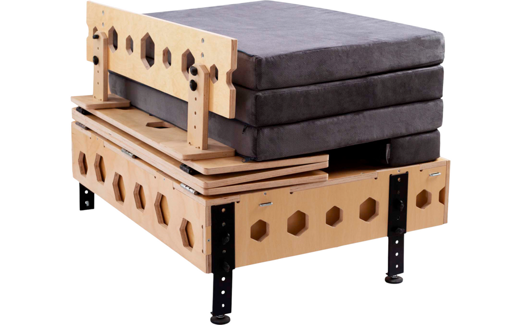 Campingboks Slim for kombi, SUV og van m/soveunderlag 173-190 cm - Moonbox materialdetalj birkenholz