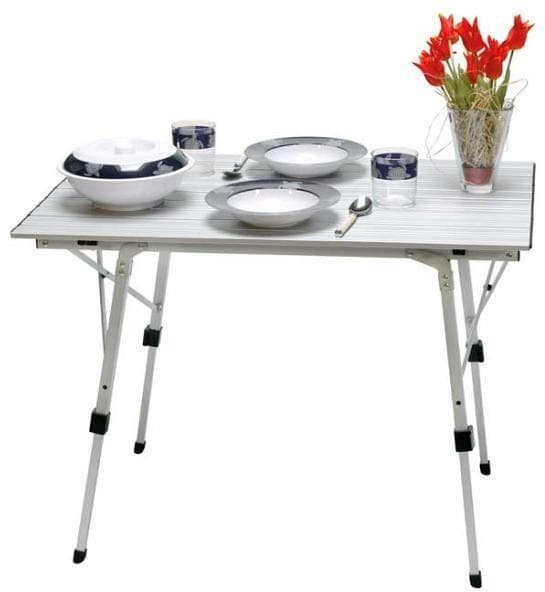 Campingbord Bali rullbart 90x60x70 cm montert på campingplass