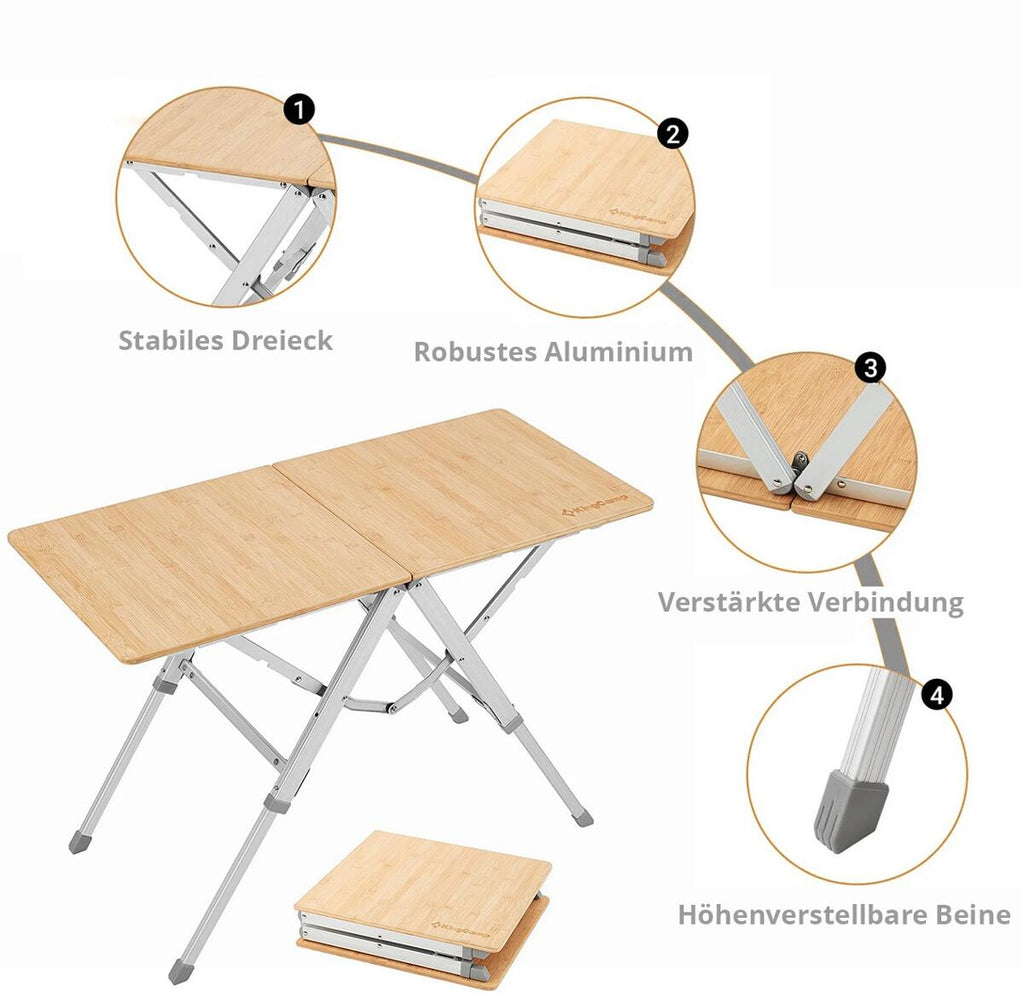 Campingbord Bamboo Duo 87x40 cm, 3 høyder, bambus bakside