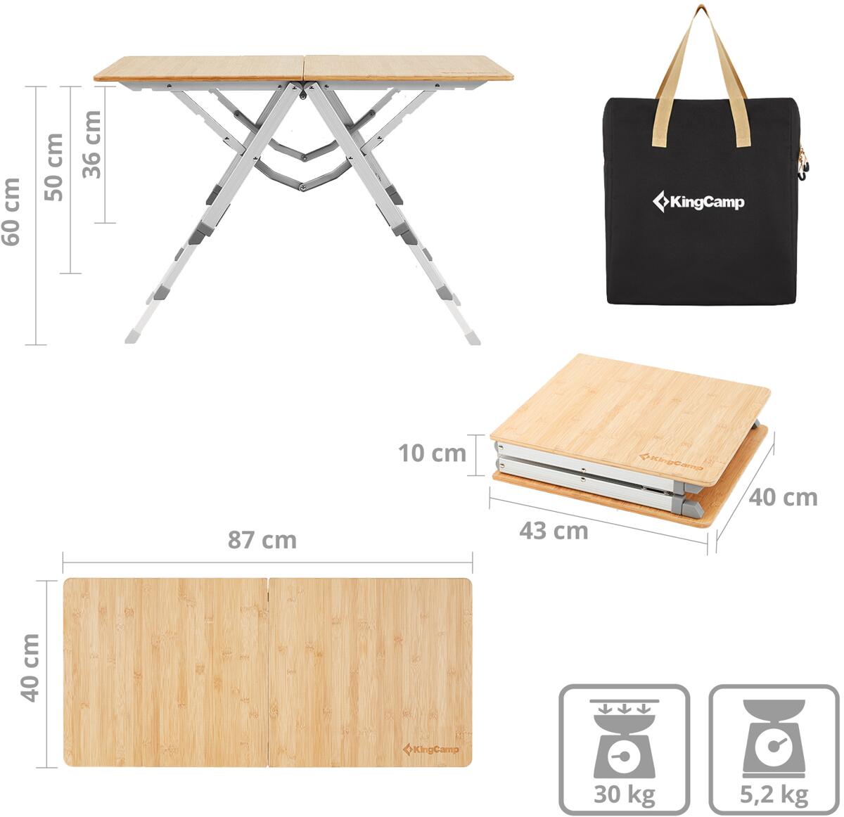 Detaljbilde av bordplate i bambus på Campingbord Bamboo Duo 87x40 cm