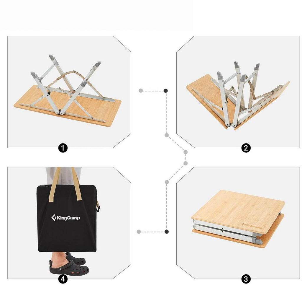 Campingbord Bamboo Duo 87x40 cm, 3 høyder, bambus montert i høyde 36 cm