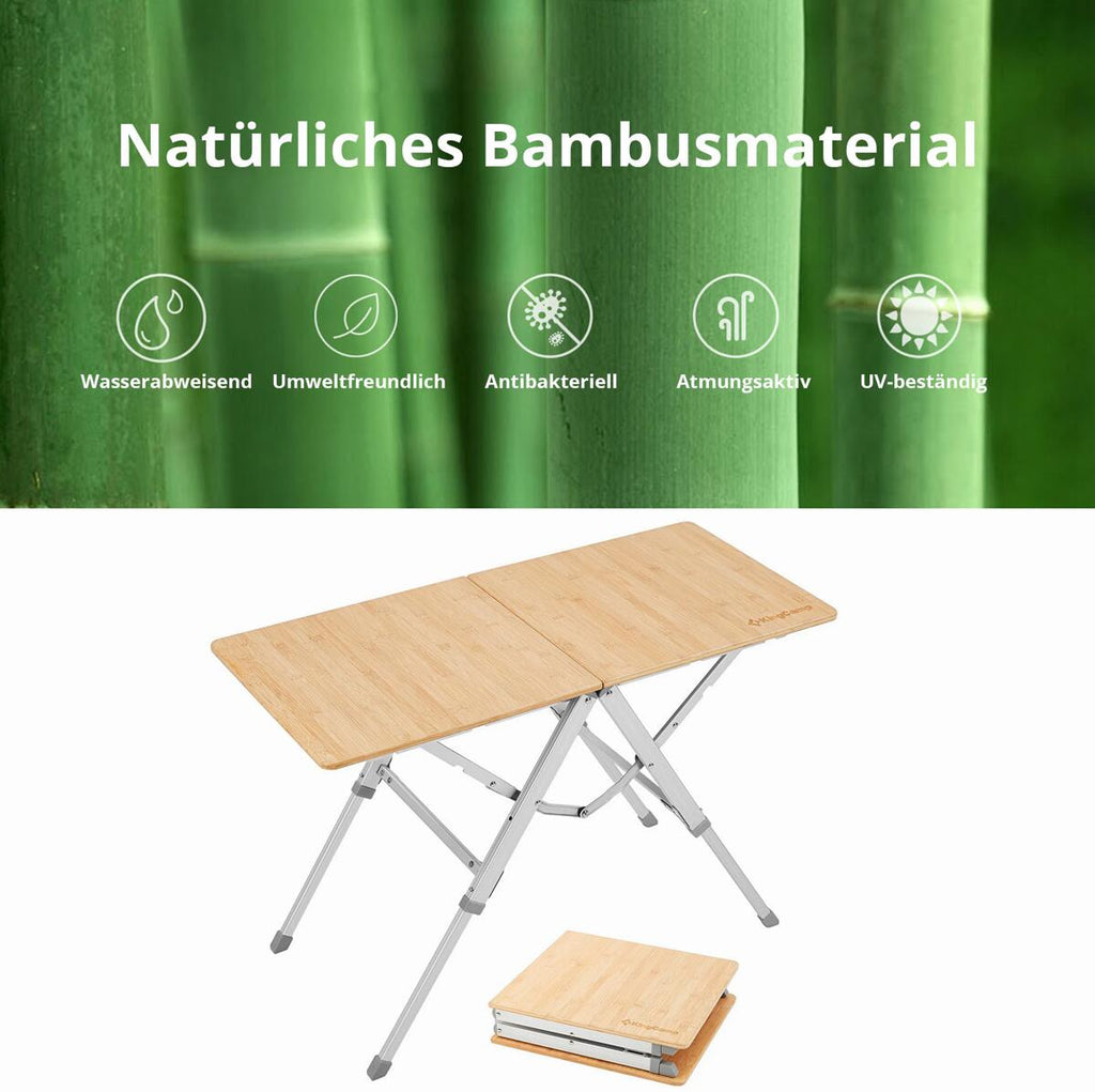 Nærbilde av aluminiumrammen på Campingbord Bamboo Duo 87x40 cm, 3 høyder, bambus