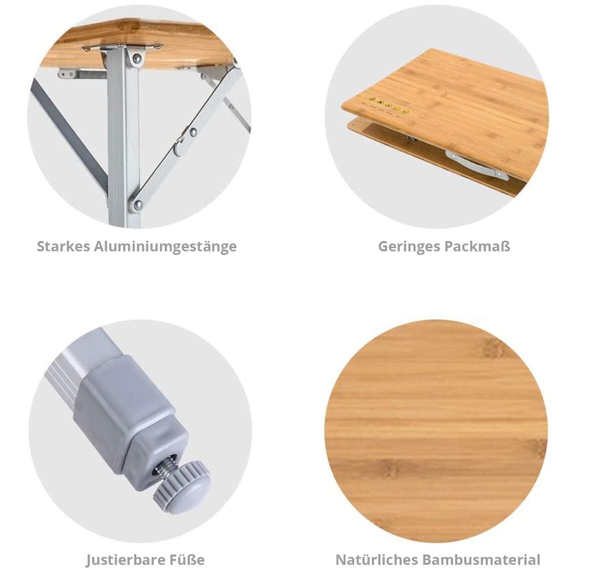 Campingbord Bamboo Family 100x72 cm, 3 høyder, bambus detalj bambusplate