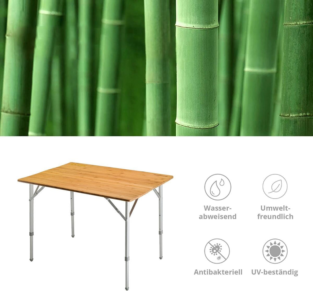 Campingbord Bamboo Family 100x72 cm, 3 høyder, bambus montert i skog