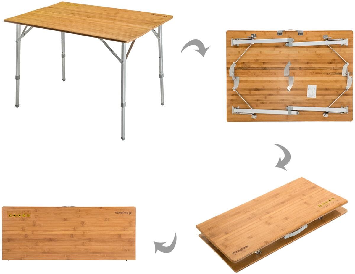 Campingbord Bamboo Family 100x72 cm, 3 høyder, bambus nærbilde justerbare ben