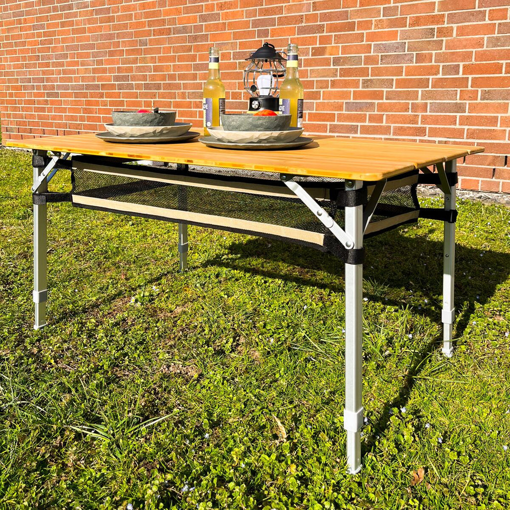 Campingbord Bamboo Plus 100x65 cm, 3 høyder, bambus justerbare ben