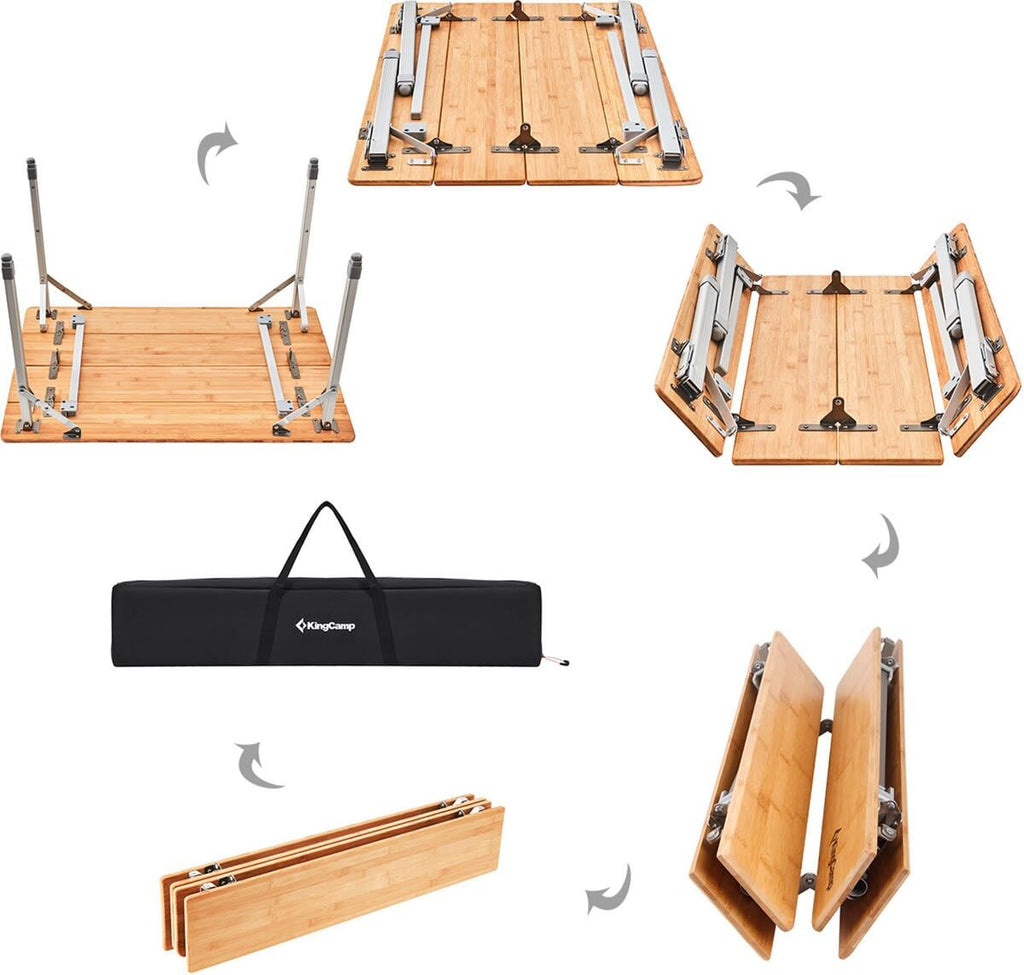 Campingbord Bamboo Plus 100x65 cm, 3 høyder, bambus montert på gress