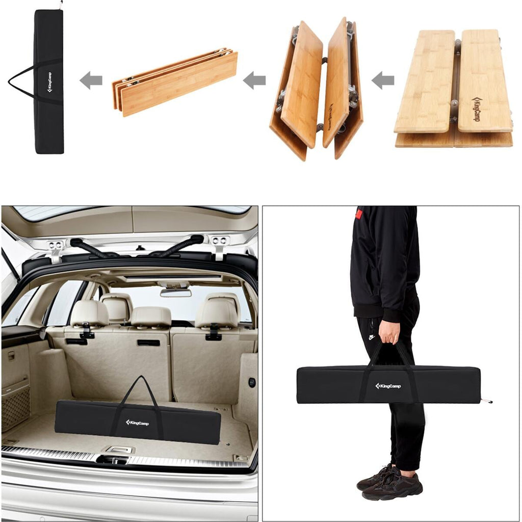 Campingbord Bamboo Plus 100x65 cm, 3 høyder, bambus nærbilde av ben