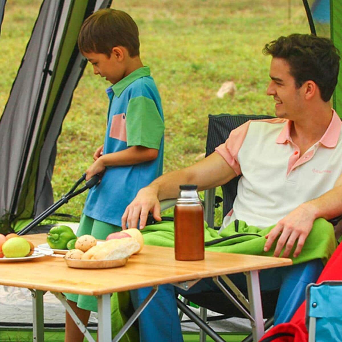 Campingbord Bamboo XL 120x70 cm, 3 høyder, bambus bæreevne detalj