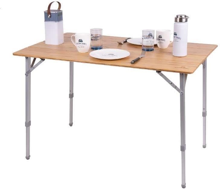 Campingbord bambus 80x60 cm høydejusterbar 42-65 cm - Holiday Travel bakside