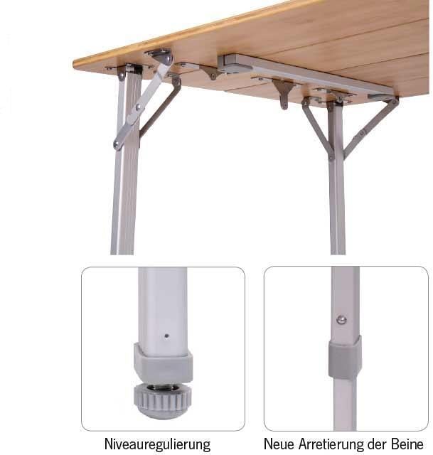 Campingbord bambus 80x60 cm høydejusterbar 42-65 cm - Holiday Travel montert i campingvogn
