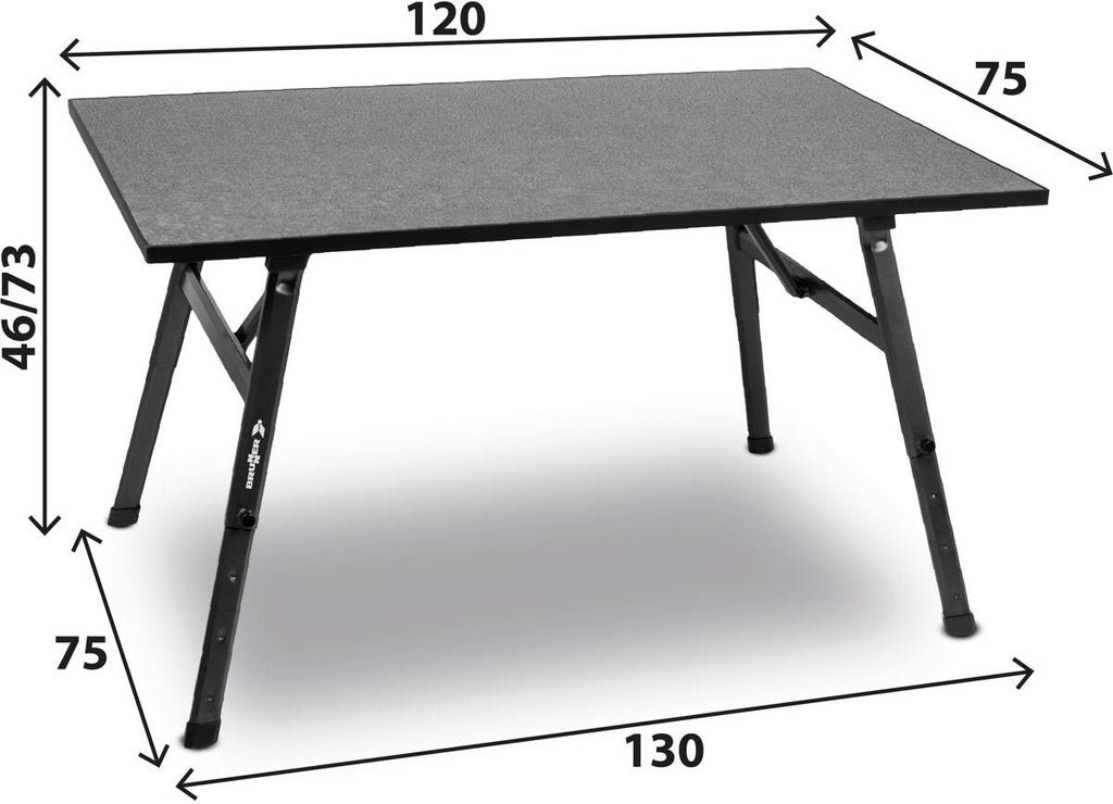 Campingbord Bono 120x75 cm, høydejusterbar detalj av bordplate