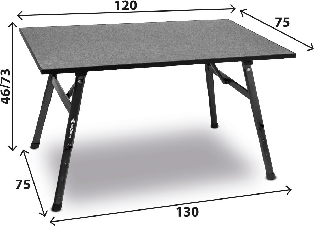 Campingbord Bono 120x75 cm, høydejusterbar detalj av bordplate