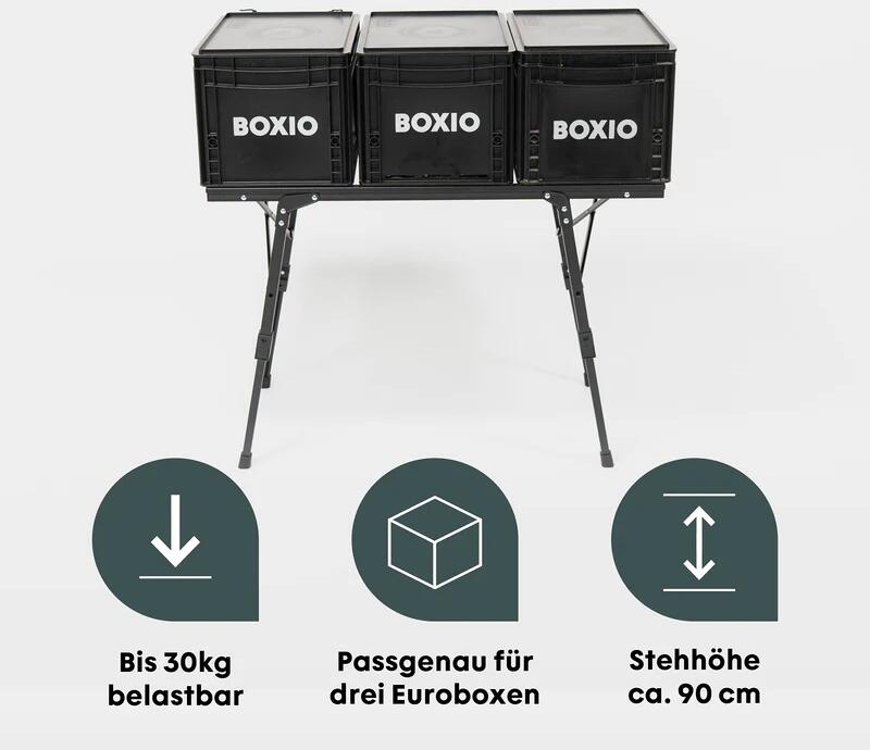 Campingbord BOXIO TABLE 88x40,5cm høydejusterbart grått detalj av bordplate