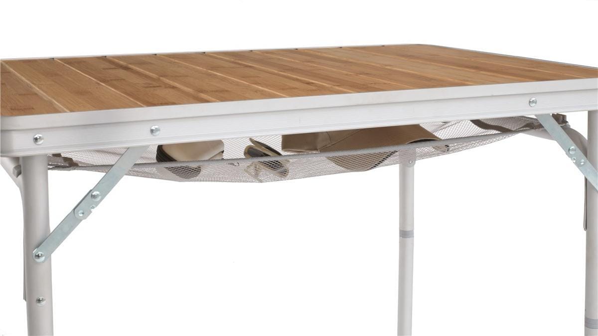 Campingbord Calgary i bambus med aluminiumsramme bakside