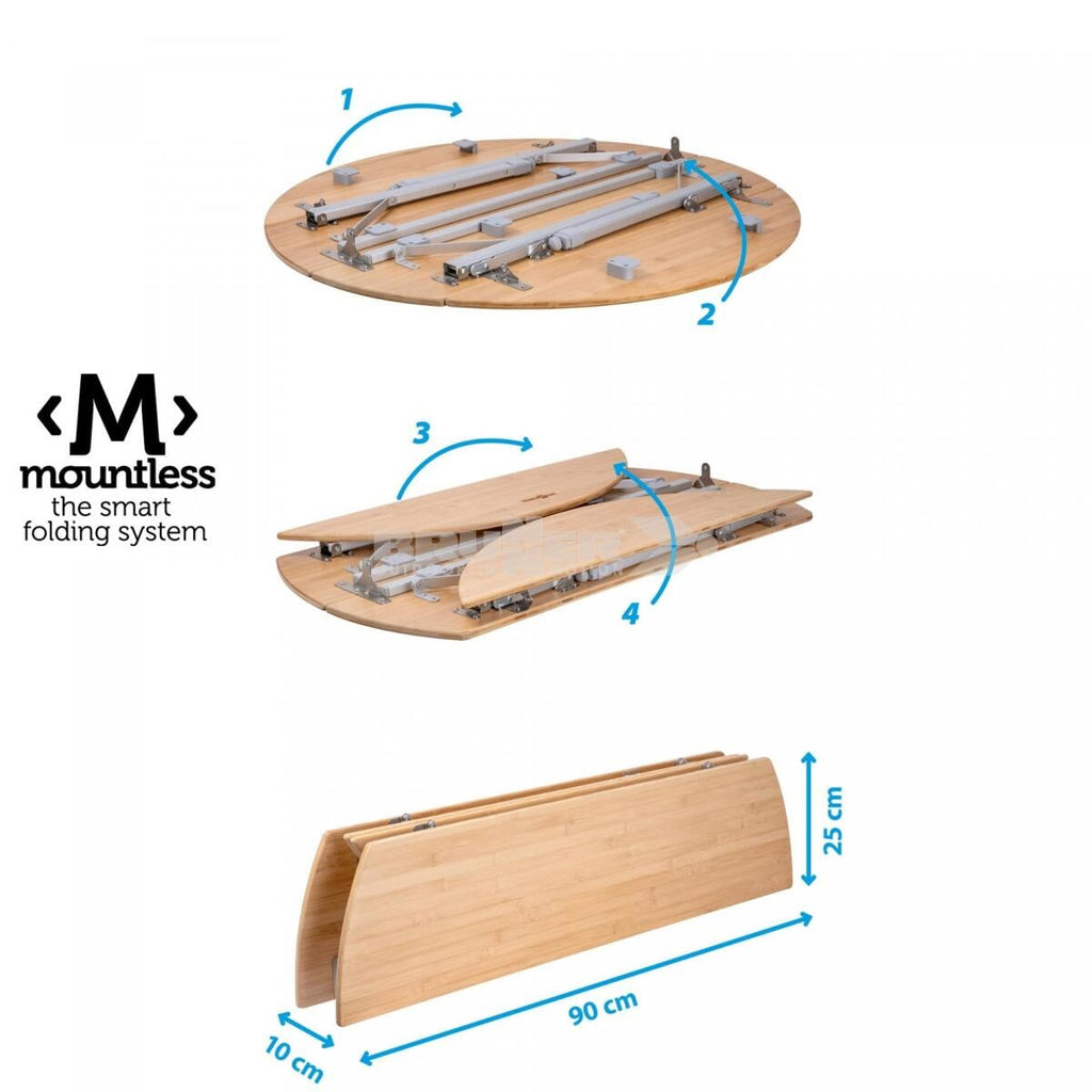 Campingbord Camperking rundt bambus Ø90 cm sammenfoldet