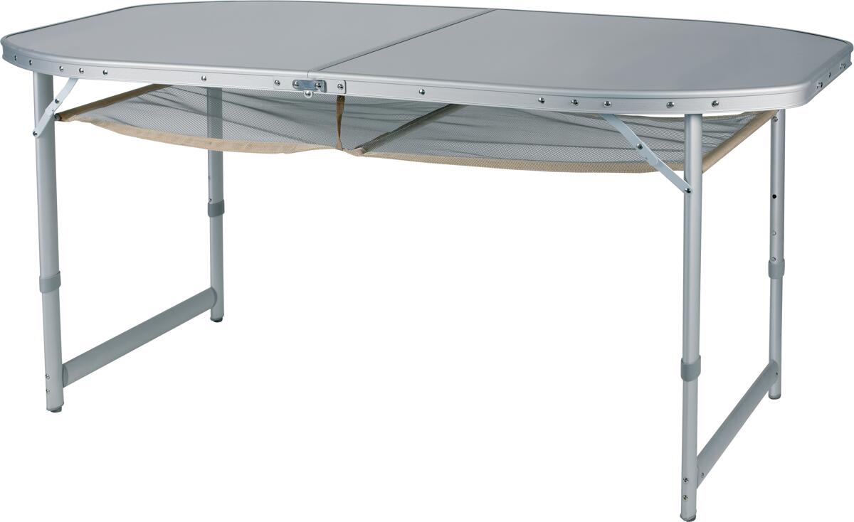 Campingbord Crouzet ovalt aluminium forfra med benjustering