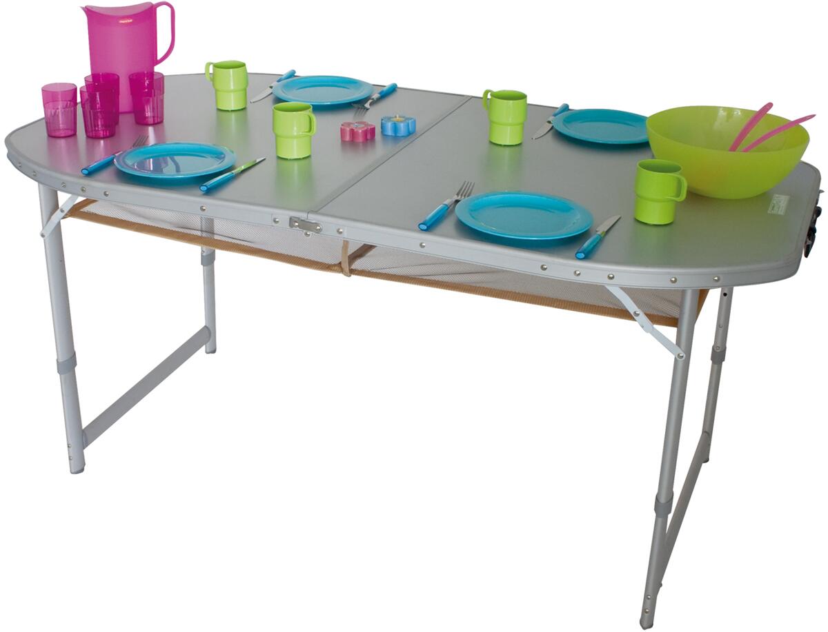 Campingbord Crouzet ovalt aluminium sett fra baksiden