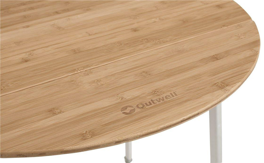Campingbord Custer rundt sammenleggbart bambus 90x90cm - Outwell bakside