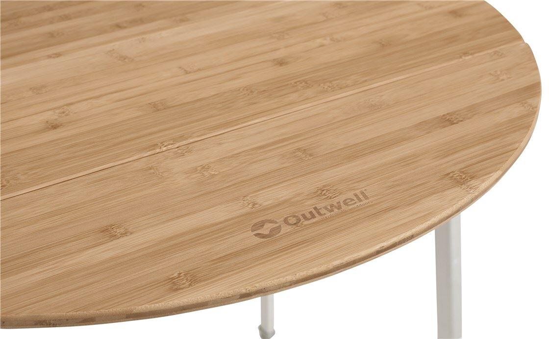 Campingbord Custer rundt sammenleggbart bambus 90x90cm - Outwell bakside