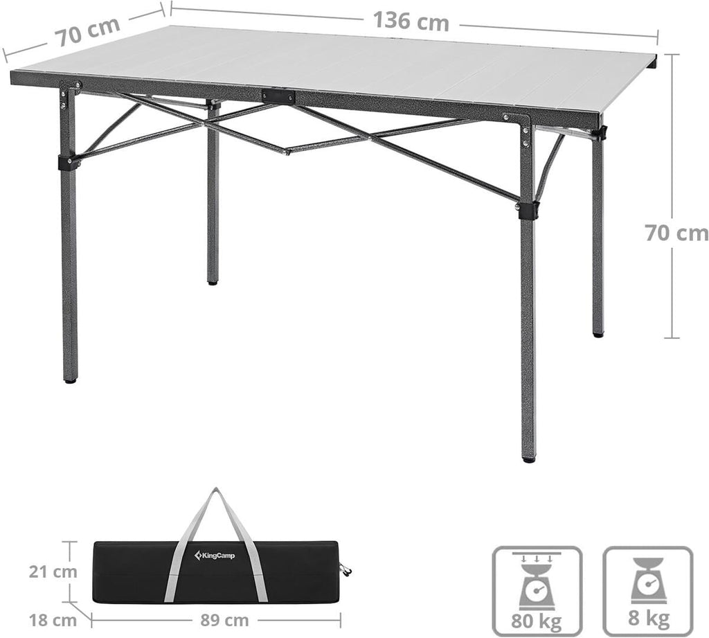 Campingbord Granite rullbart 136x70cm aluminium 8 kg bakside