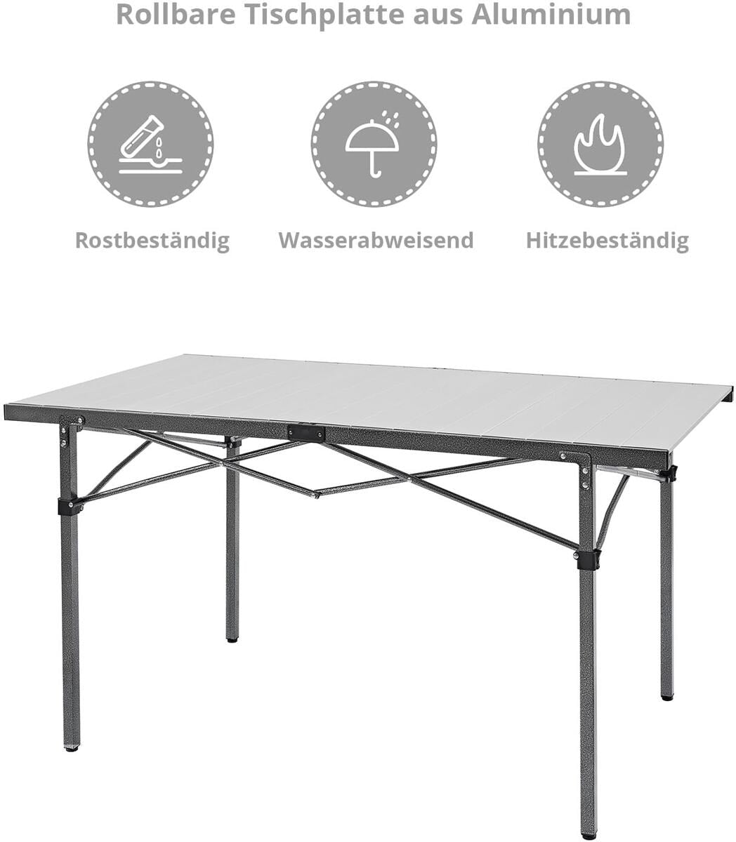 Campingbord Granite rullbart 136x70cm aluminium 8 kg detalj av bordplate