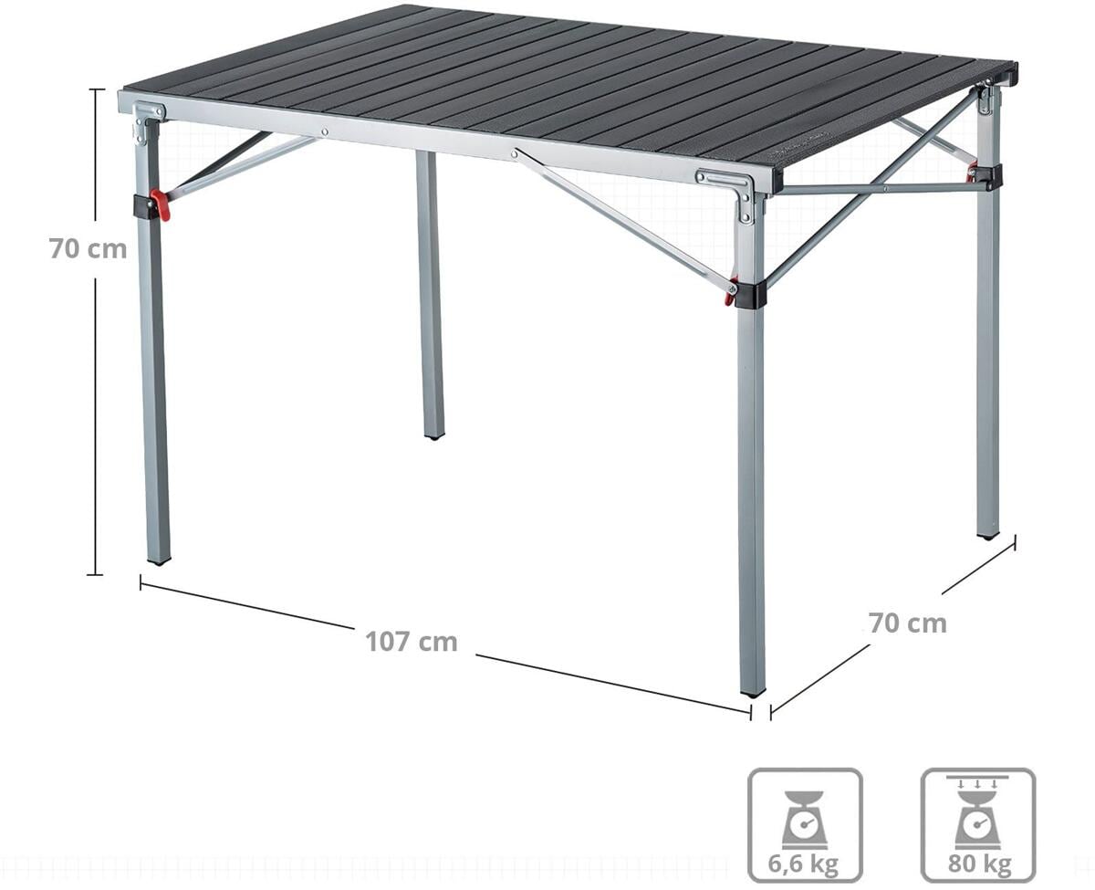 Campingbord rullbart kompakt 107x70cm aluminium 6,6 kg - KingCamp bakside
