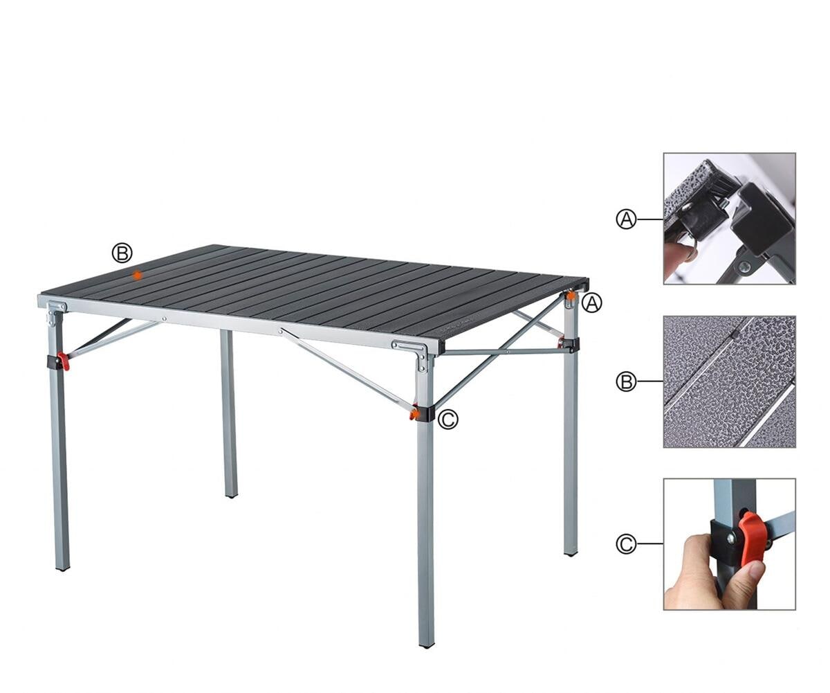 Campingbord rullbart kompakt 107x70cm aluminium 6,6 kg - KingCamp detalj aluminiumplate