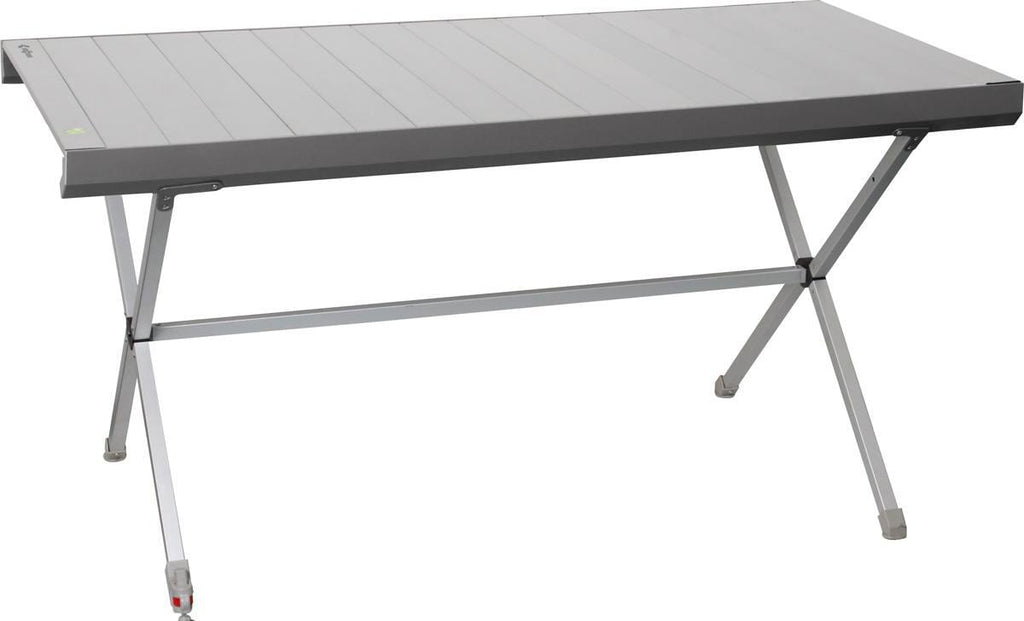 Detalj av rullegardinplate på Campingbord Titanium Axia rullbart aluminium med vater